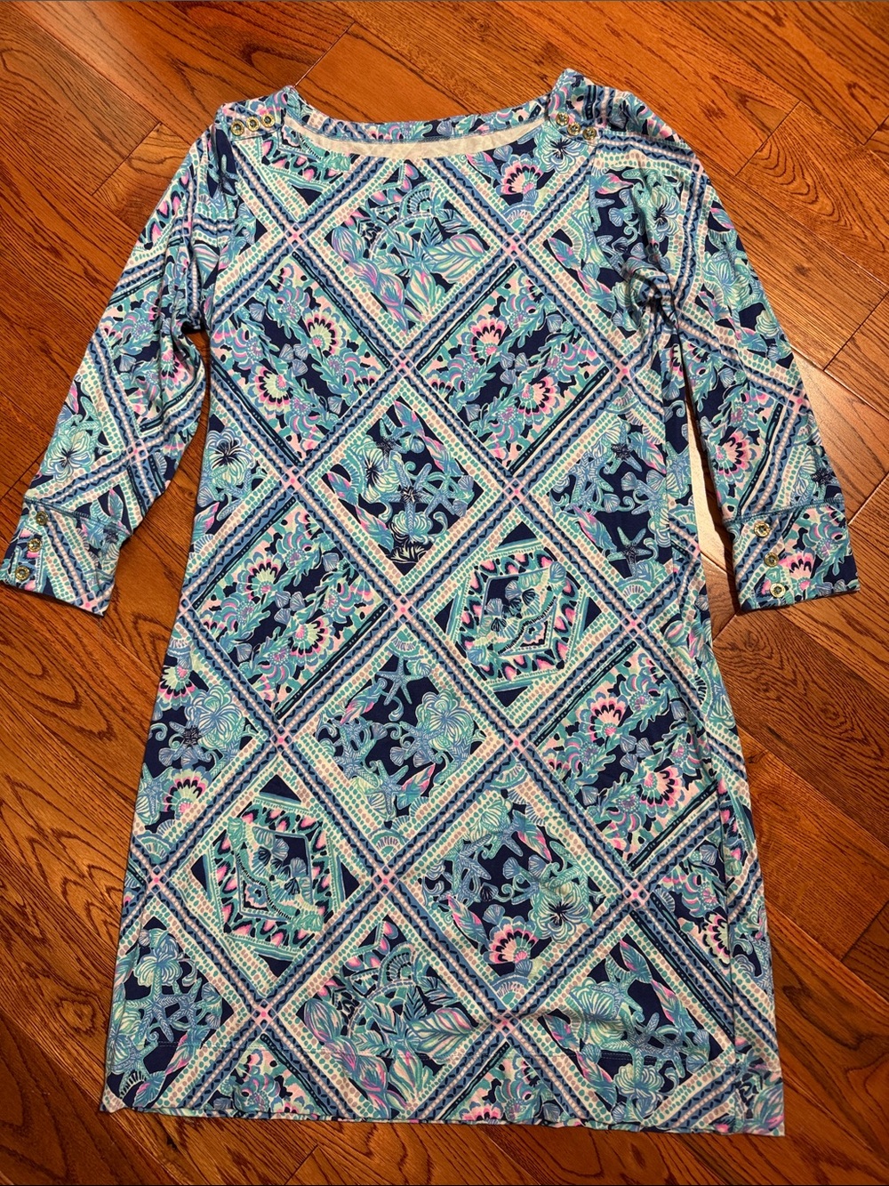 Lilly Pulitzer Navy Blue & Aqua Floral-Geo Mini Dress